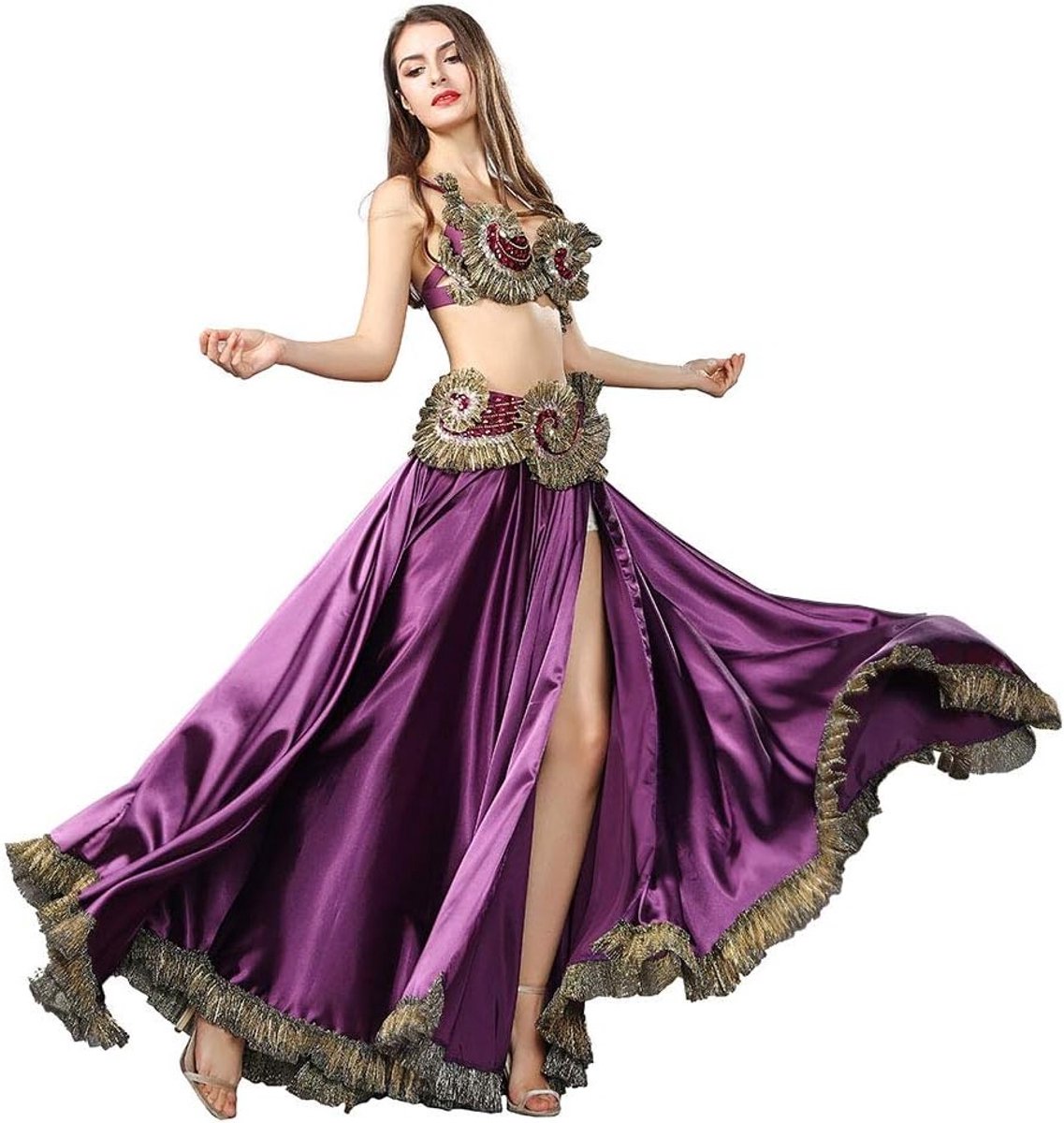 Bellydance rok met bh en riem voor vrouwen, flamenco lange rok met strass voor dansoutfits en kostuums, zwarte maxi jurk voor dansen