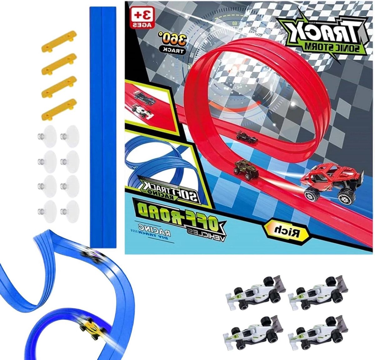 Flexibele Racebaan - Oprolbare Baan - Kinderspel - Bevordert Ruimtelijk Inzicht - 4 Meter - Blauw