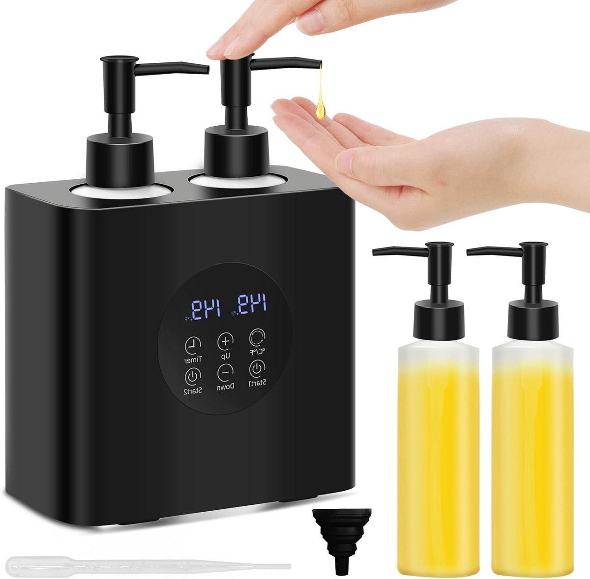 Massageolie Verwarmer met Automatische Verwarming, Inclusief 4 Olieflessen voor Ontspanning en Wellness