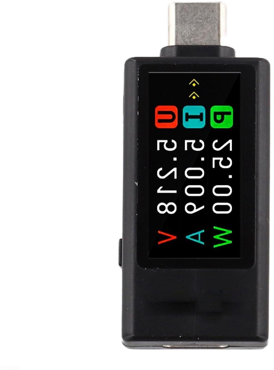 Type-C Tester - USB Analysator - Stroom Meten - Kleurenscherm Display - 40x20x10 mm - Zwart
