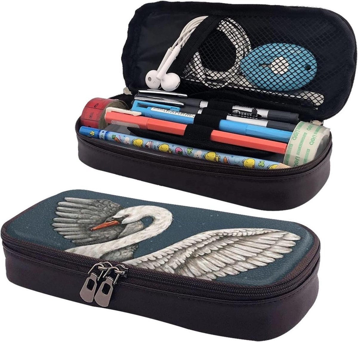 Potlood etui - Pennentas Pouch - Bureau Organisatie - Scheurbestendig Kunstleer - 20 x 4 cm - Zwart