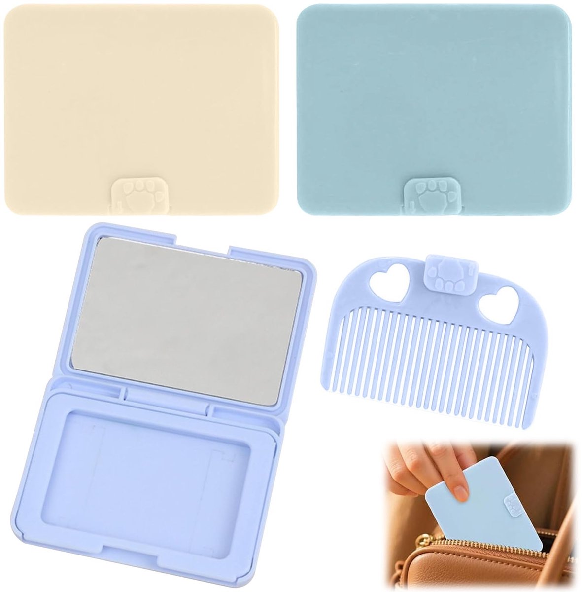 Cosensi - Dailygoods - Set van 3 Inklapbare Mini Zakspiegels met Kam