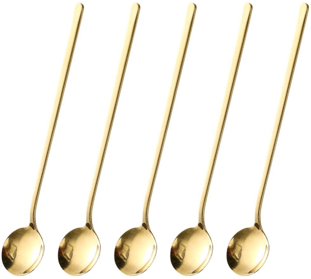 Cosensi - Dailygoods - Dailygoody - RVS Lepels met Lange Handgreep - Gouden Koffielepels - Ideaal voor Dessert en Cocktails - Perfecte Keuze voor Party's - Set van 5 - Hoogw