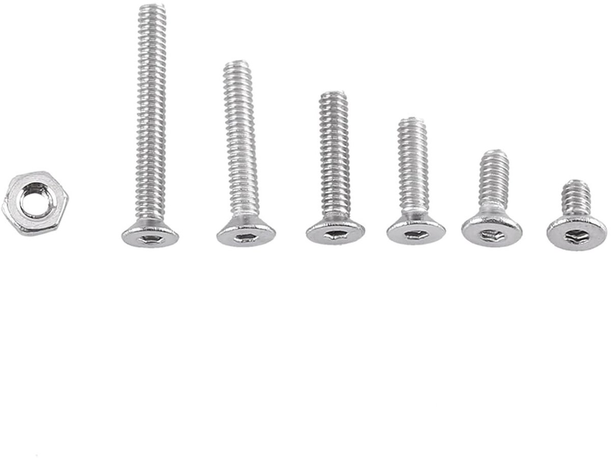 250 Stuks M2 Schroeven Set, A2 RVS, Metrische Schroeven, Zeskant Inbus Schroeven met Moeren, Plat Hoofd