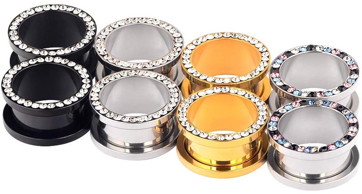 Cosensi - Dailygoods - Oortunnels van Roestvrij Staal met Edelstenen (8 stuks)