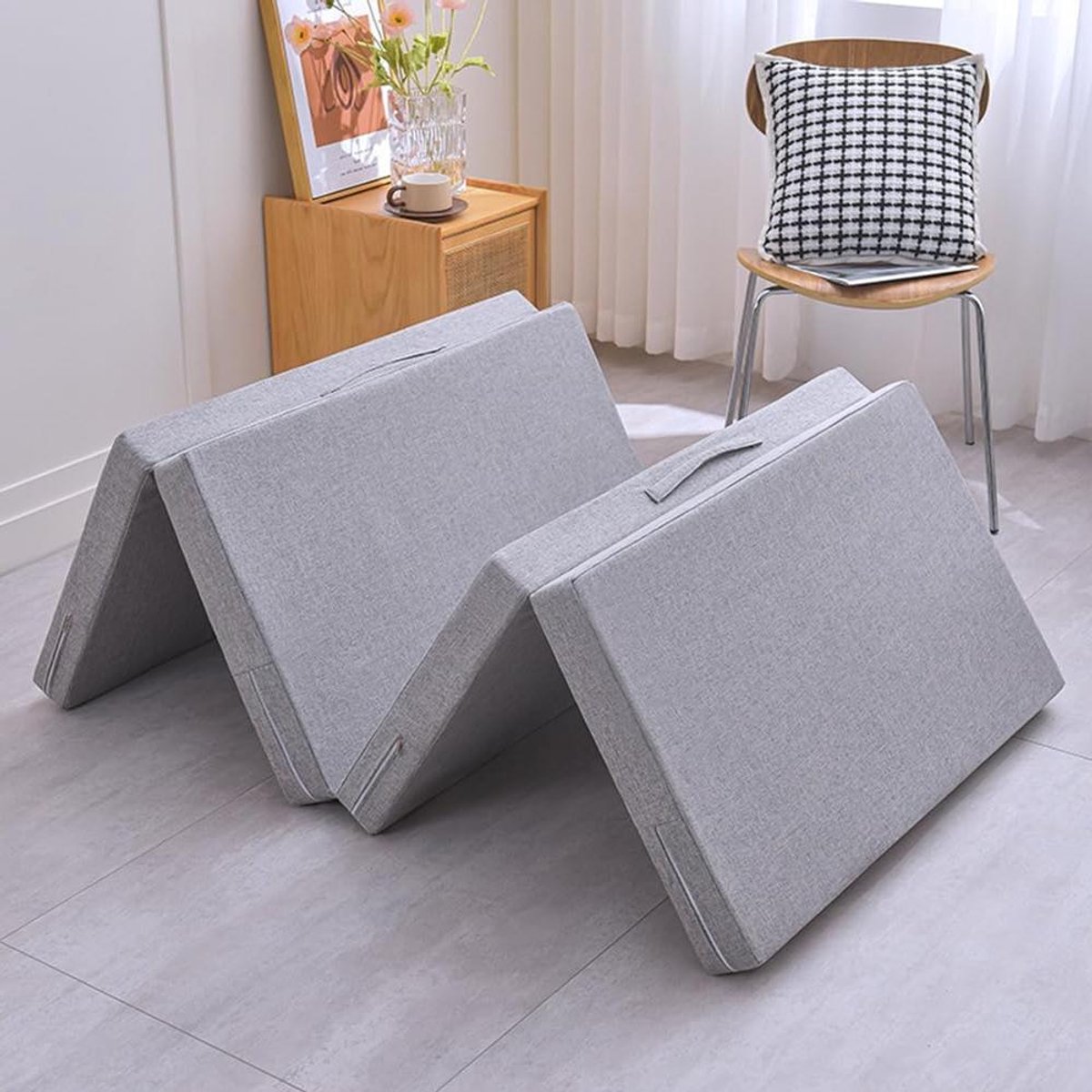Opvouwbare Matras - Campingbed Gasten - Reizen Kamperen - Wasbare Afneembare Hoes - 70 x 200 cm - Grijs