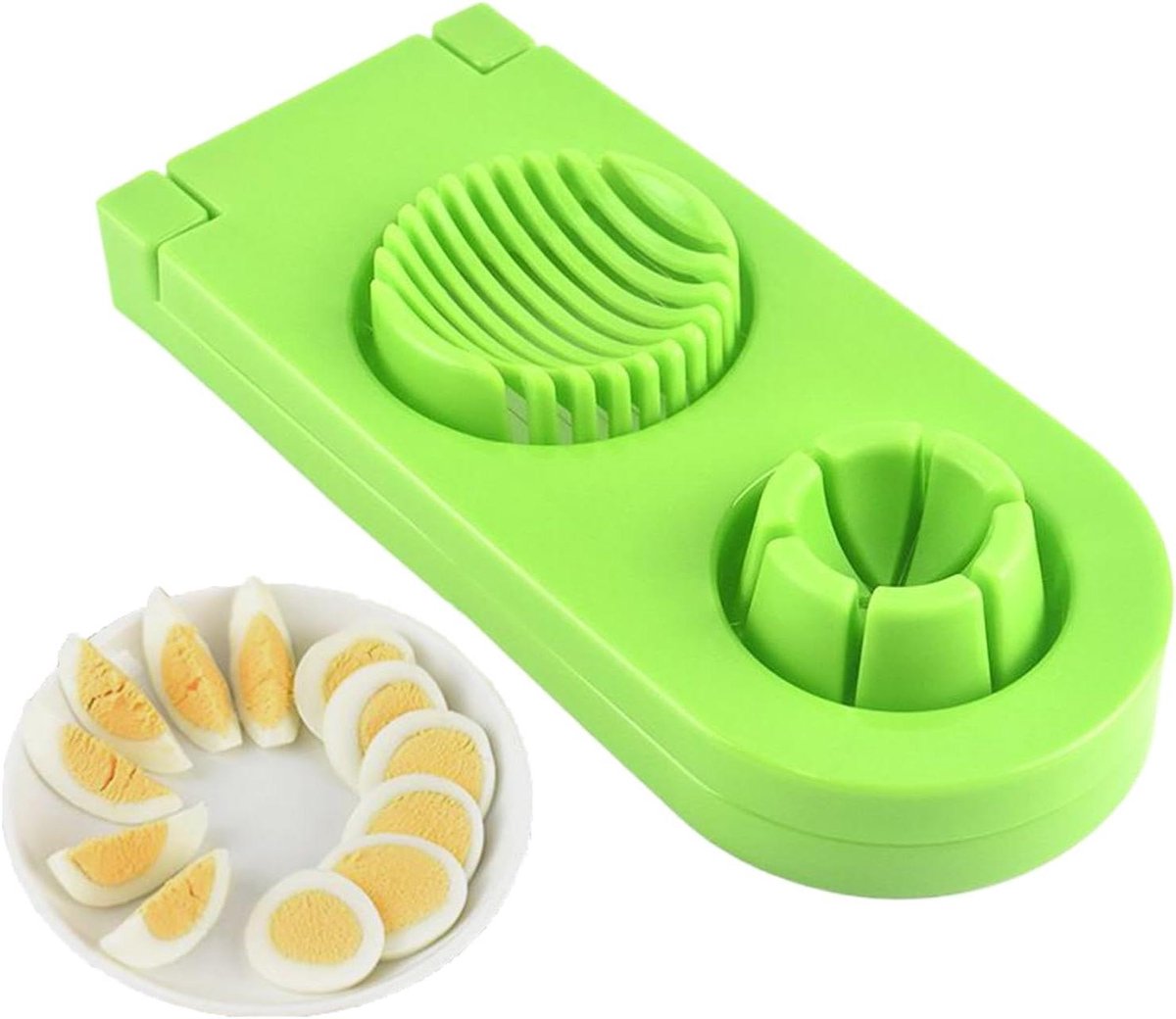 Eiersnijder - Keukenhulp - Gelijkmatig snijden - 2-in-1 functie - 22 cm - Groen