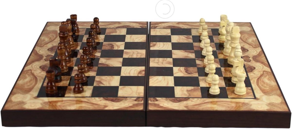 Houten Spellen Set - Schaak Backgammon - Familie Ontspanning - Inclusief Alle Accessoires - 19 Inch - Walnoot