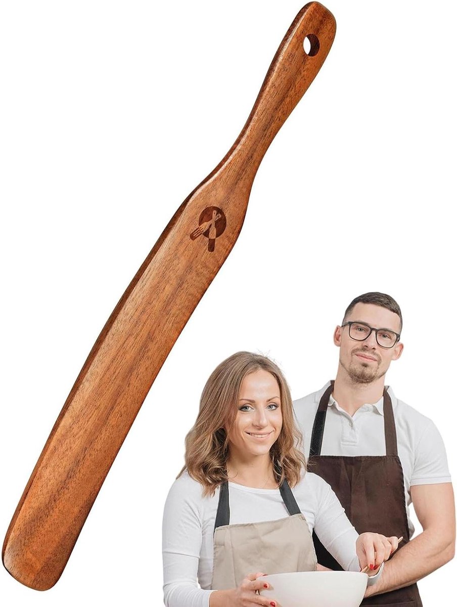 Deegschraper - Keuken spatel - Bakken en koken - Gladde gebogen rand - 38 x 4 cm - Houtkleur
