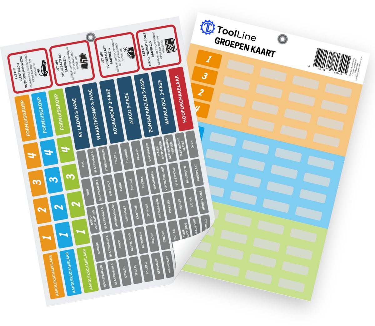 ToolLine Meterkast Sticker Set - 84 Stickers Inclusief Groepenkaart - Groepenkast Stickers - Zekeringkast Stickers - Meterkast kaart Groepen - Geschikt voor - Verdeelkast - Groepenkast