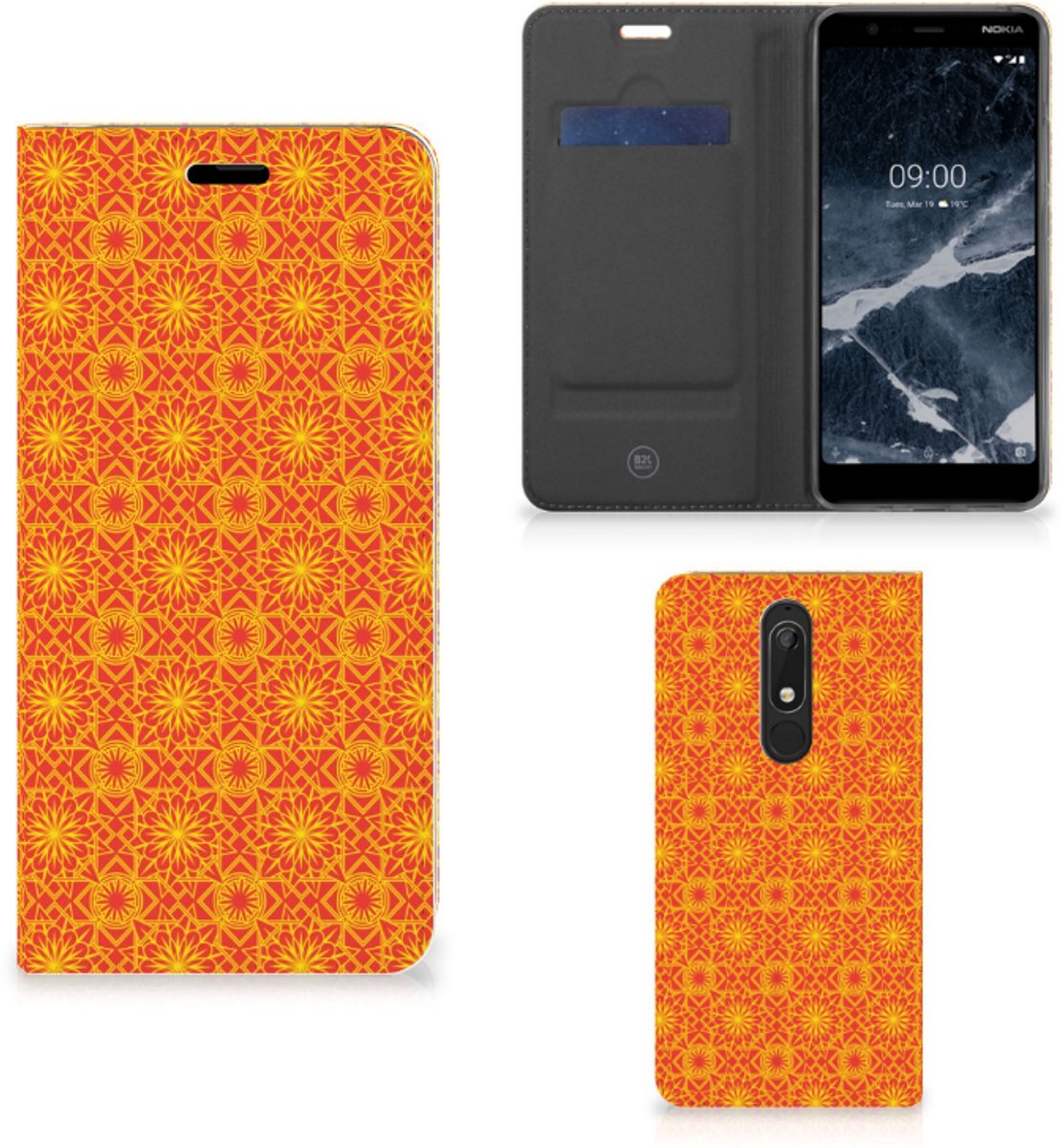 Nokia 5.1 (2018) Hoesje met Magneet Batik Oranje