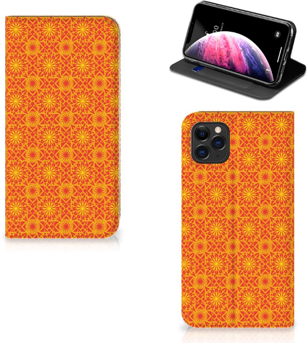 Apple iPhone 11 Pro Max Hoesje met Magneet Batik Oranje