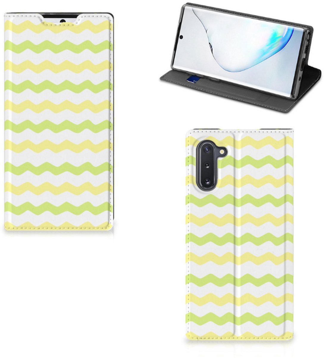 Standcase Hoesje voor Samsung Galaxy Note 10 Hoesje met Magneet Waves Yellow