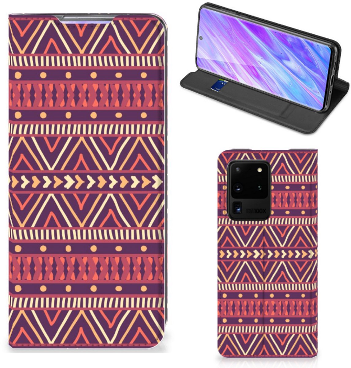 Samsung Galaxy S20 Ultra Hoesje met Magneet Aztec Paars