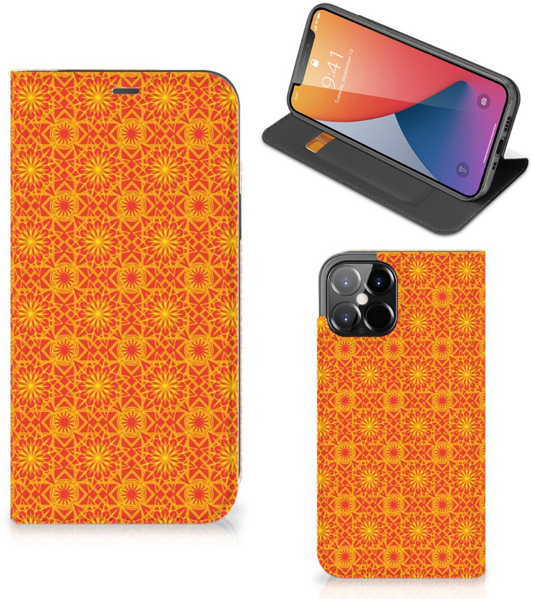iPhone 12 Pro Max Hoesje met Magneet Batik Oranje