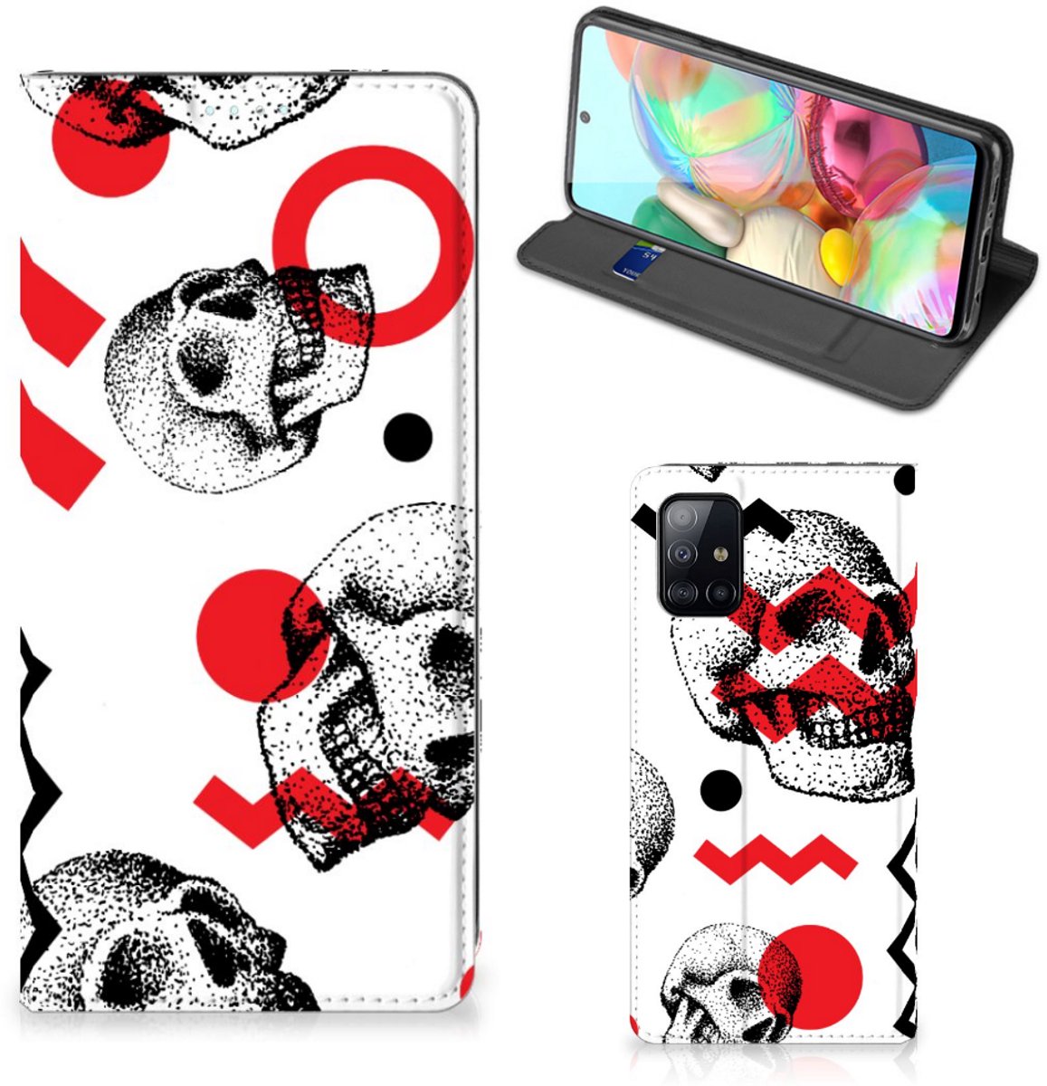 Mobiel BookCase Samsung Galaxy A71 Skull Red