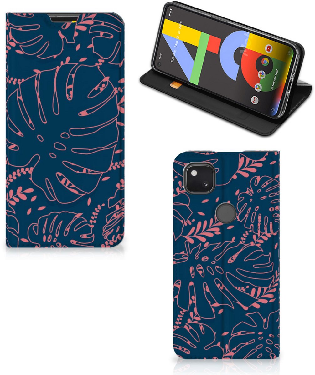 Standcase Hoesje voor Google Pixel 4a Smart Cover Palm Leaves