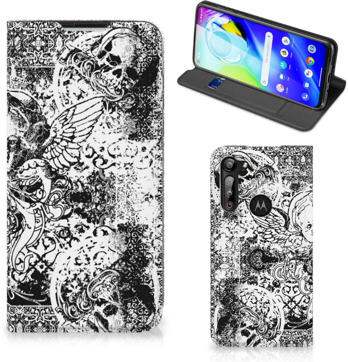 Mobiel BookCase Motorola Moto G8 Power Skulls Angel