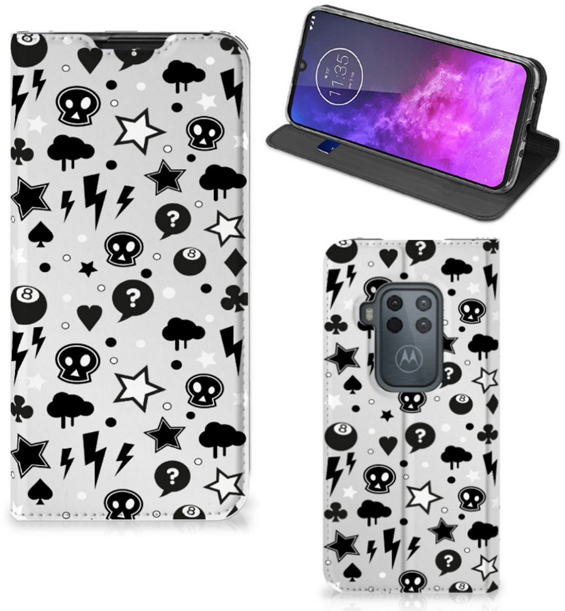 Mobiel BookCase Motorola One Zoom Silver Punk