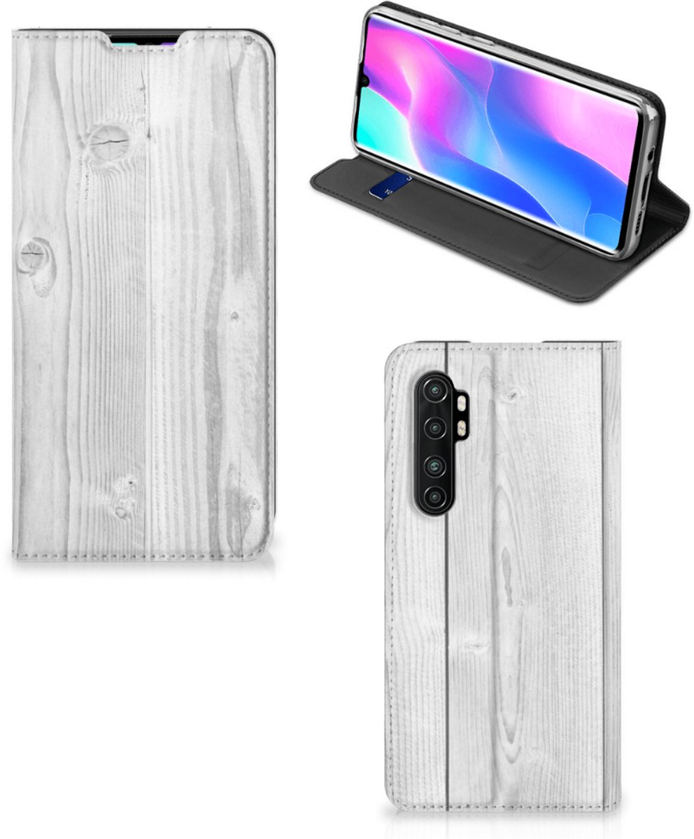 Standcase Hoesje voor Xiaomi Mi Note 10 Lite Book Wallet Case White Wood