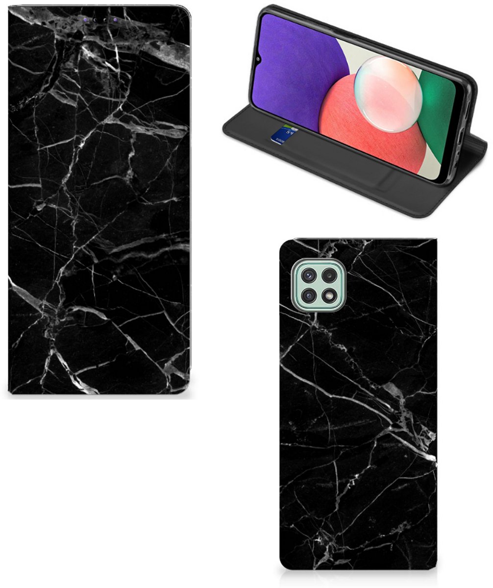 Samsung Galaxy A22 5G Standcase Marmer Zwart - Origineel Cadeau Vader