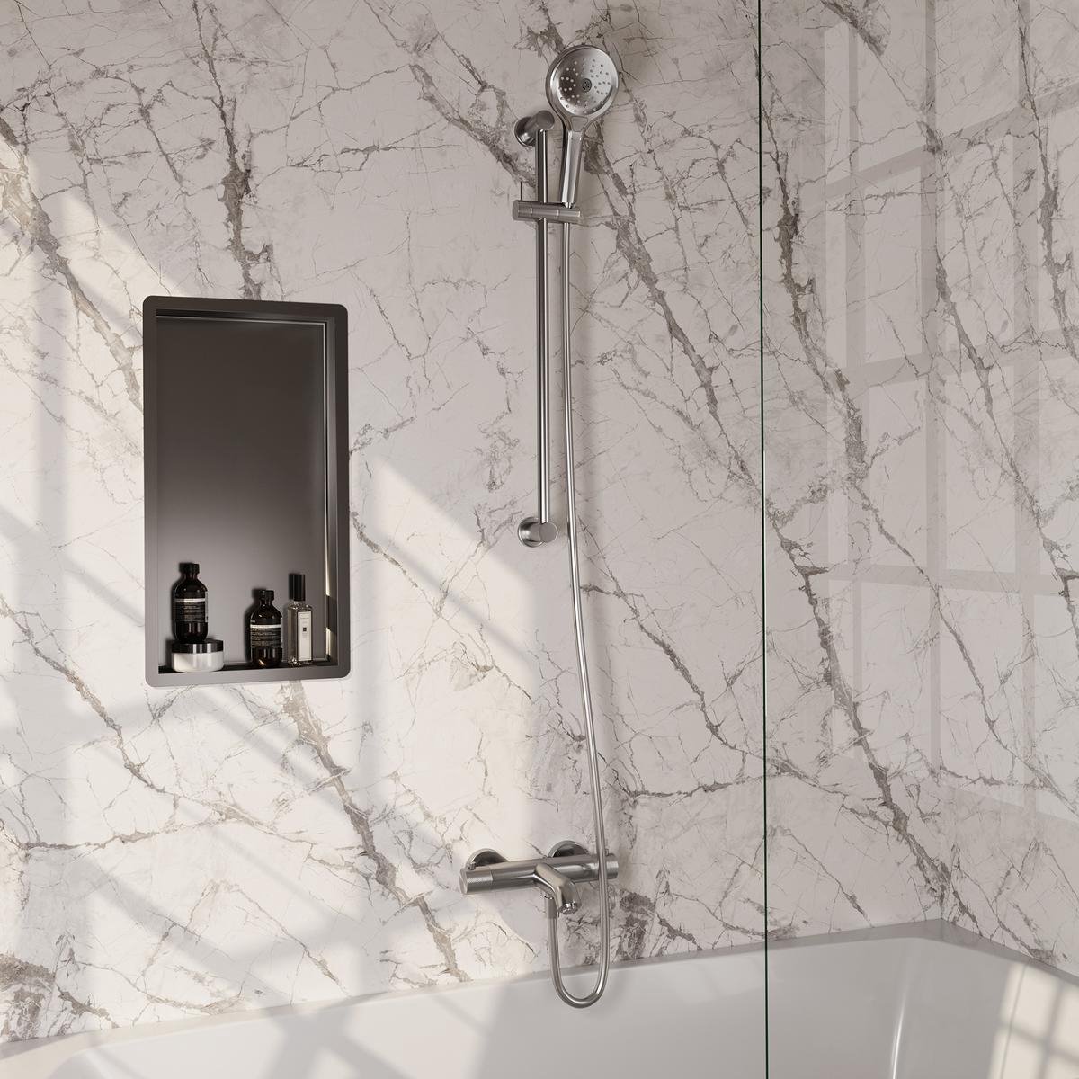 Brauer Brushed Carving Opbouw Baddouche Thermostaatkraan - 3 stand - Doucheslang - Glijstang - Handdouche - Rvs Geborsteld Pvd