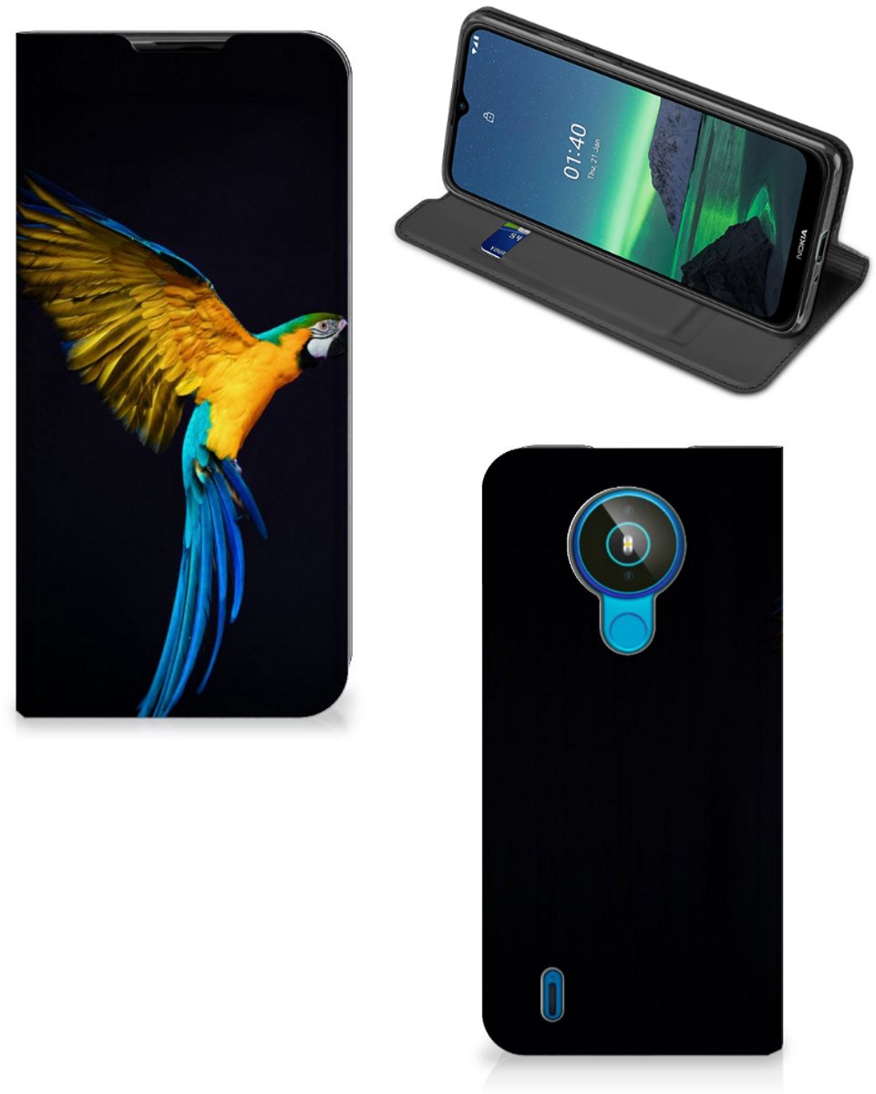 Book Case voor Nokia 1.4 Hoesje maken Papegaai