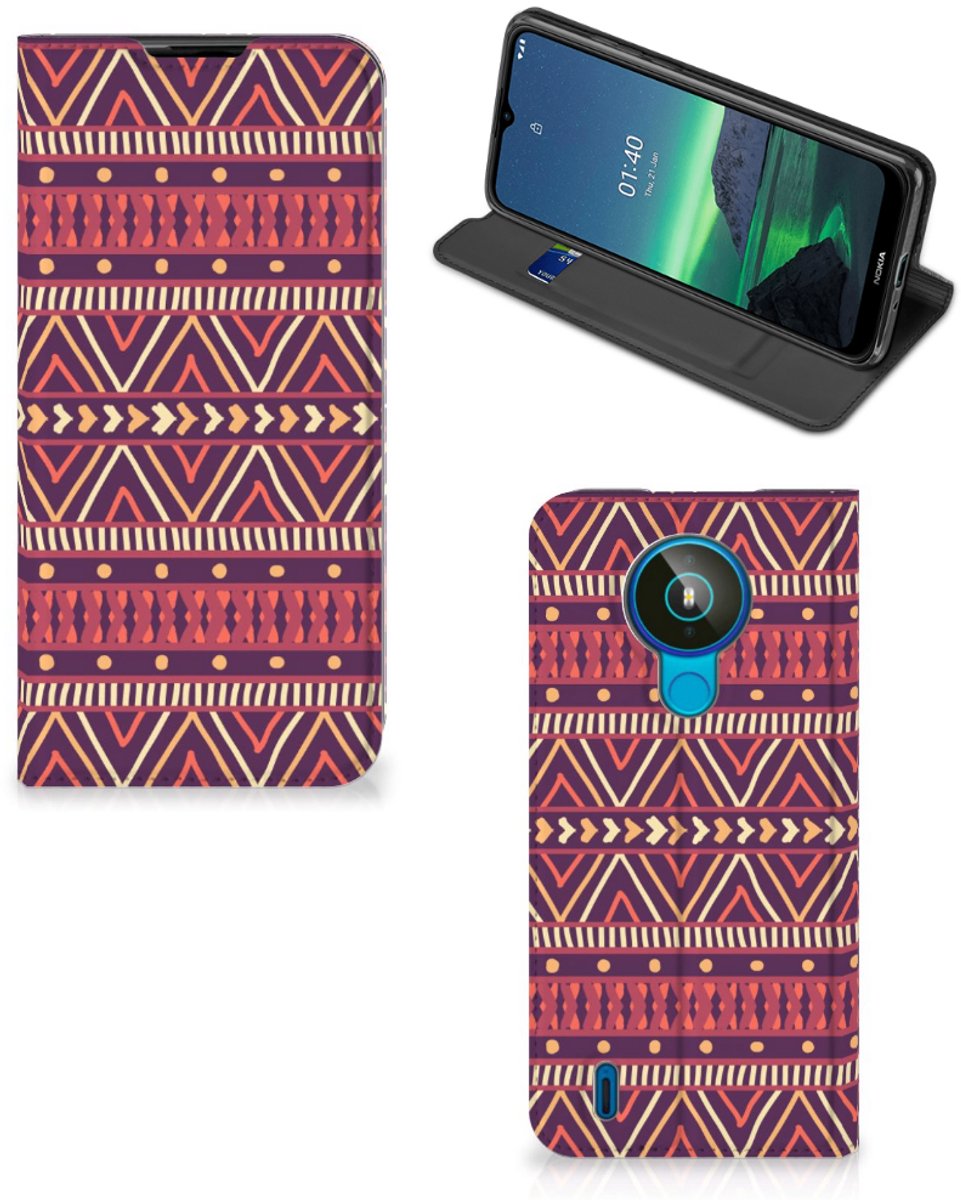 Nokia 1.4 Hoesje met Magneet Aztec Paars