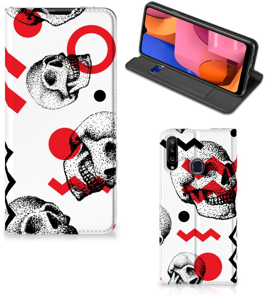 Mobiel BookCase Samsung Galaxy A20s Skull Red