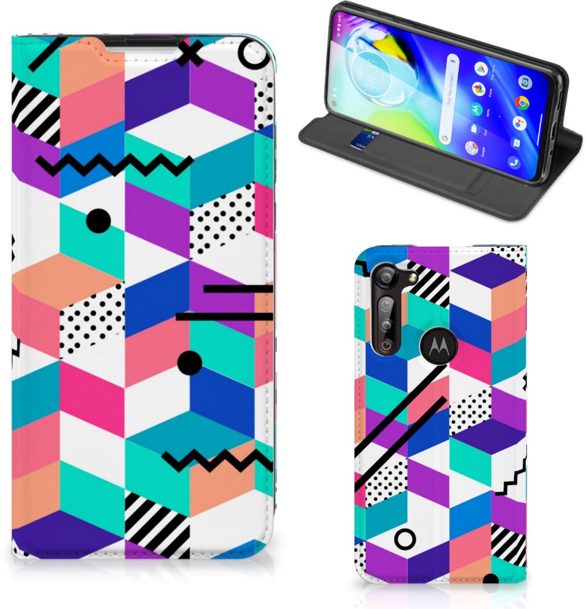 Motorola Moto G8 Power Stand Case Blokken Kleurrijk