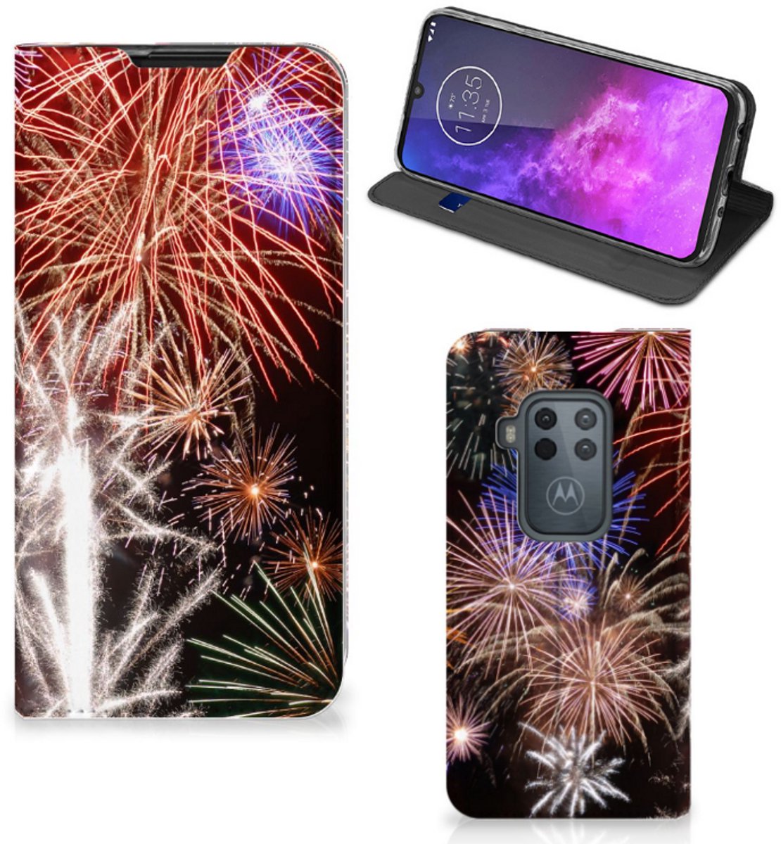 Motorola One Zoom Hippe Standcase Vuurwerk