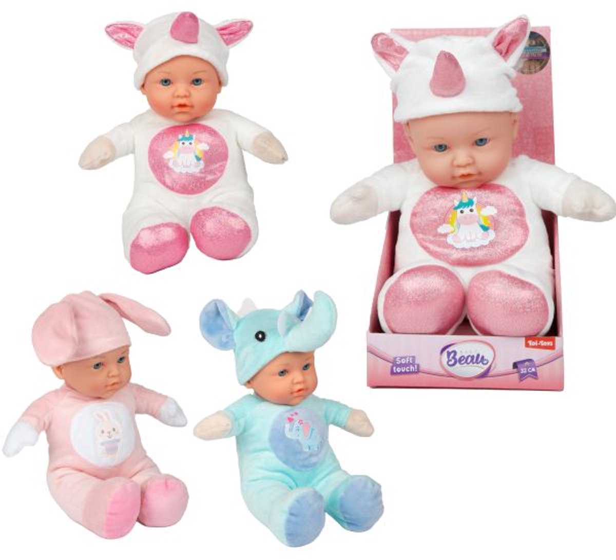 Toi-Toys babypop zachte knuffelpop dierenpakje 31 cm speelgoed.