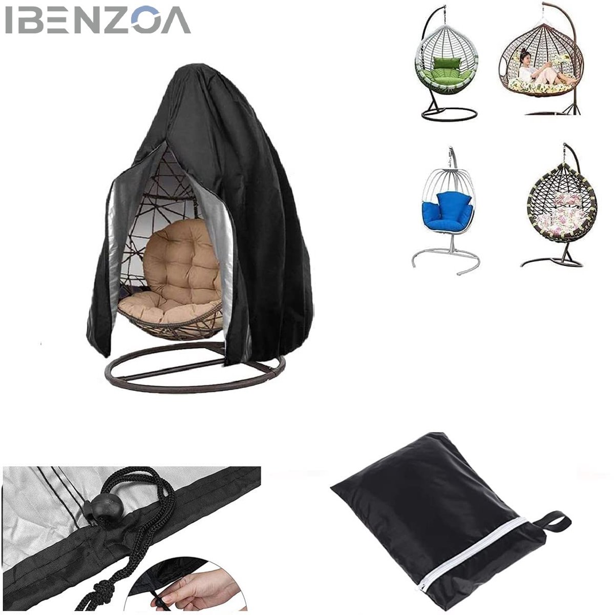 Ibenzoa Hangstoelhoes - Waterafstotend - 115x190 cm - Zwart - Oxford