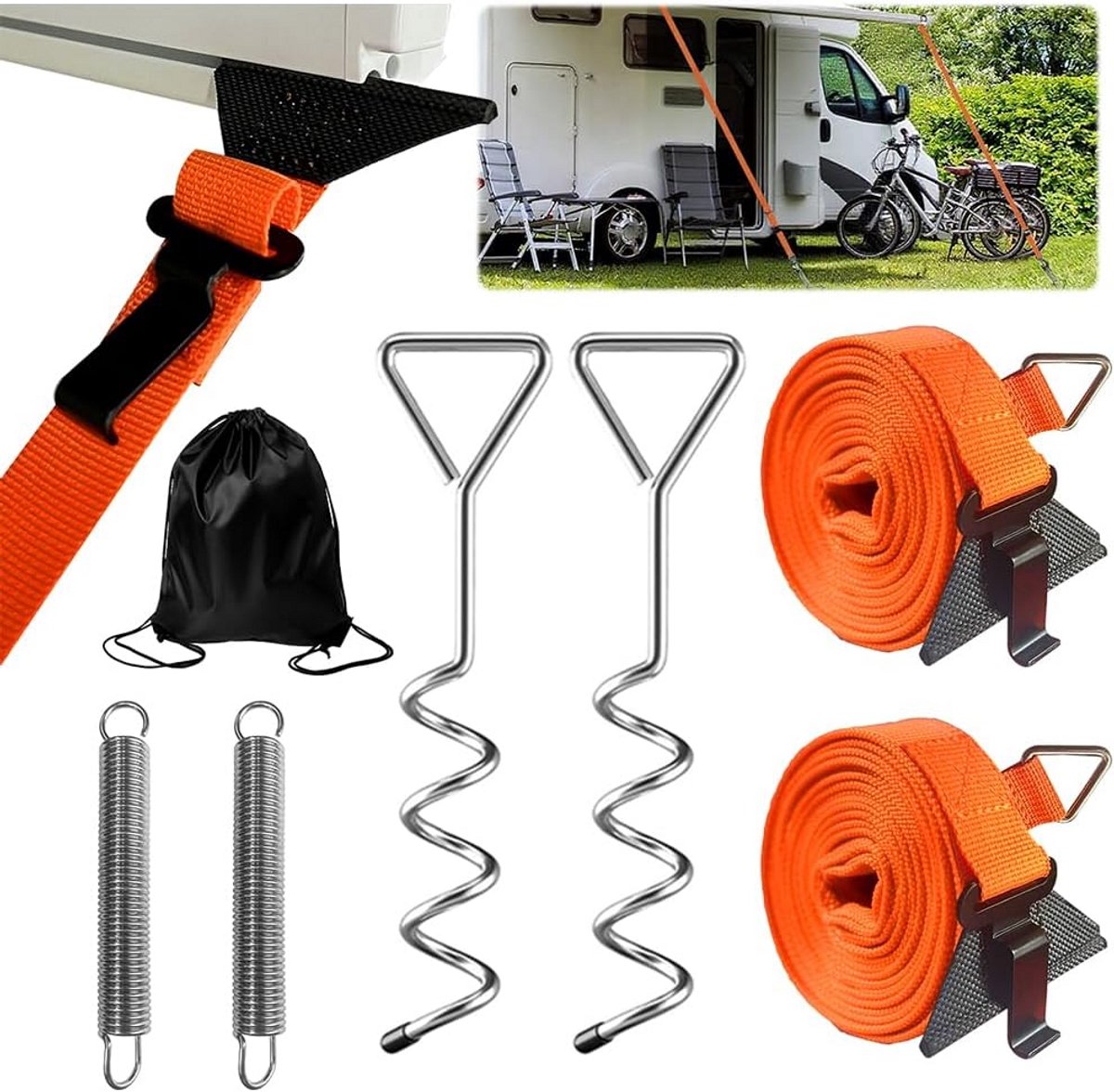 Storm band awning, storm band for awning, storm protection awning, storm band, storm straps for awnings, 2 connection methods, suitable for most RV brands