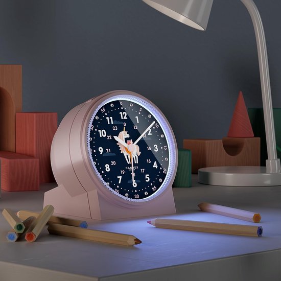 Stille Kinderwekker Analoog met Eenhoorn en Nachtlicht - Jongens en Meisjes — afbeelding 3