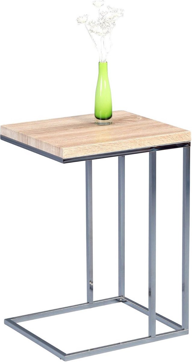 Bijzettafel met chroom frame en Sonomaeiken blad 28 mm
