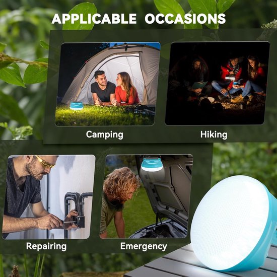 ZVD Solar Campinglamp Tentlamp, Oplaadbare LED Campinglantaarn voor Stroomuitval met 4000mAh IPX4 Waterdicht, Type-C Opladen, 3 Dimstanden, Draagbare Magneethaak, Powerbank, 200W, ROZE — afbeelding 3