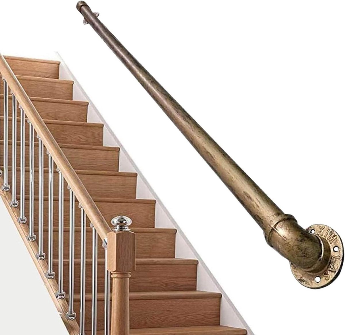 Trapleuning Reling - Wandgreep Ondersteuning - Veilige Mobiliteit - Dubbellaags Bescherming - 420cm Lengte - Antiek Messing