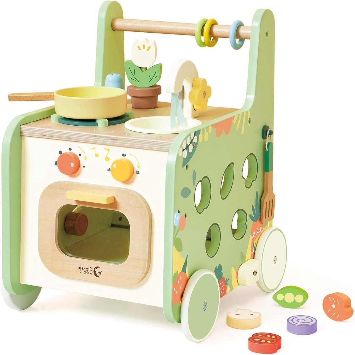 Houten Loopwagen Keuken - Loopfiets Keukentje - Leren Lopen - 15 Delige Keuken - 455 cm Hoog - Multicolor