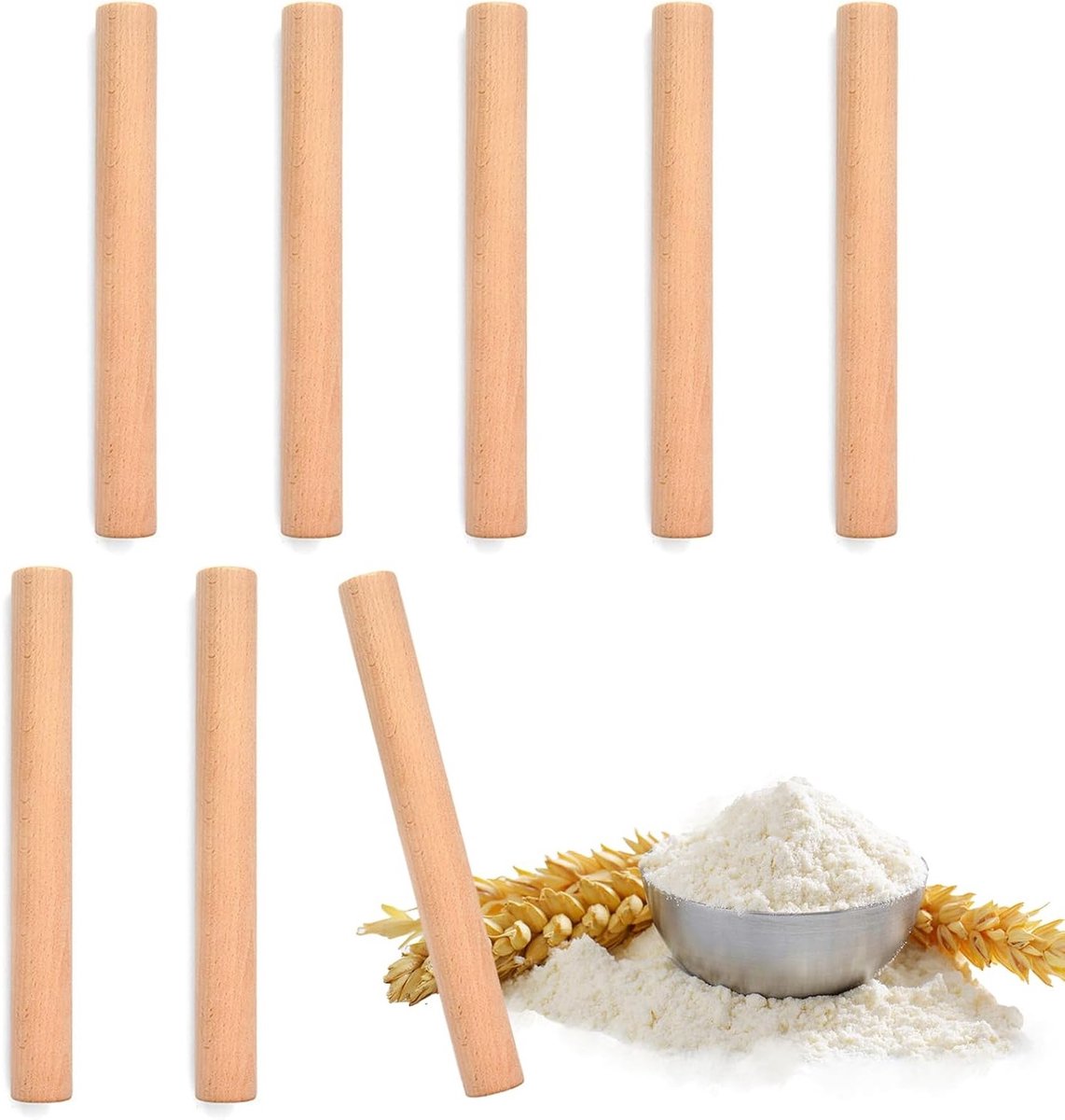 Houten Deegroller Set - 8 Stuks voor Pizza Fondant Taarten Koekjes Pasta Koken en Bakken