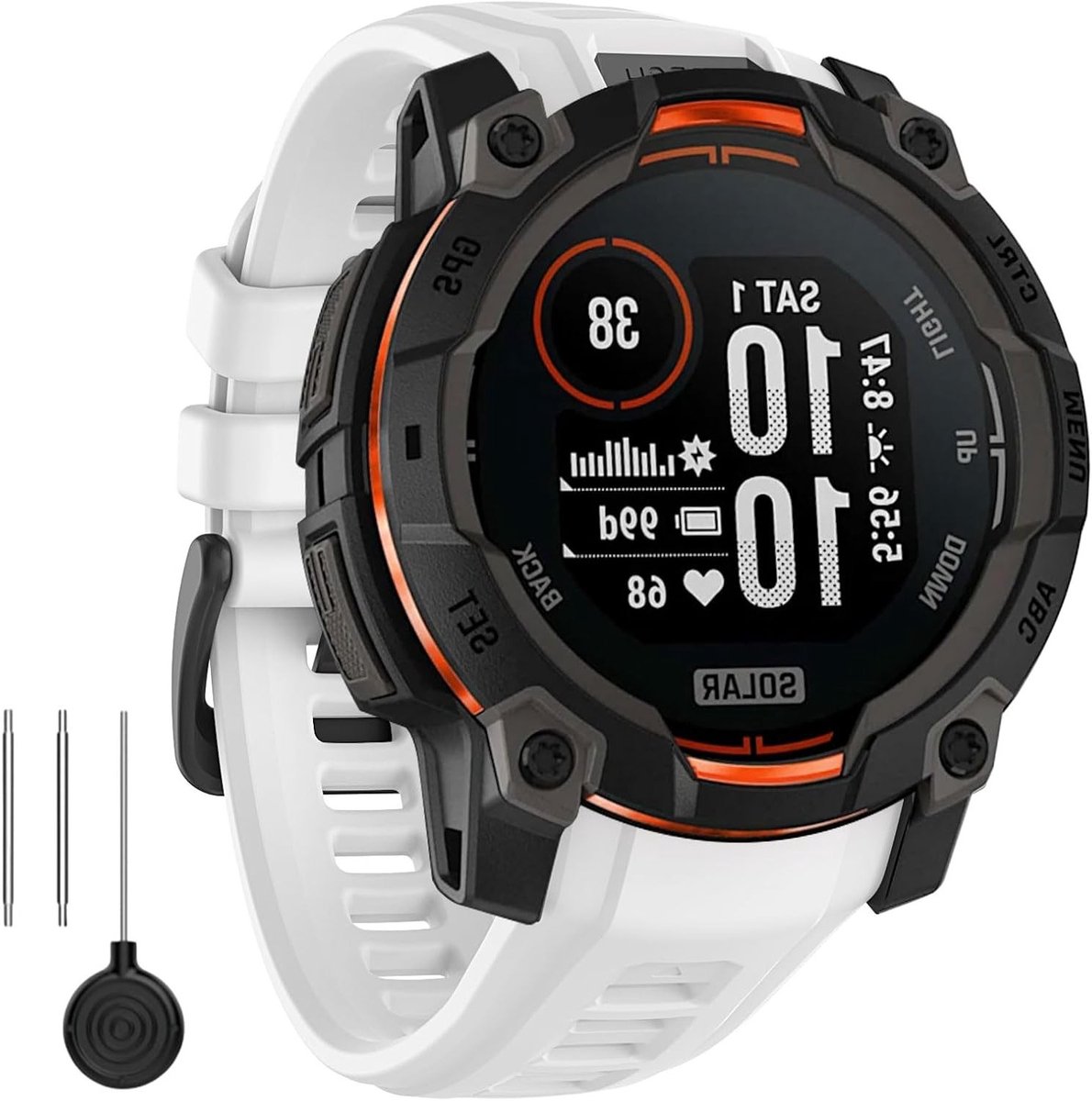 Verstelbare rubberen sporthorlogeband voor Garmin Instinct 3 Solar en Amoled 45mm, waterdicht en lichtgewicht vervangband in wit