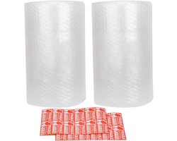 Cymax 2 rollen noppenfolie voor verhuizen, 300mm x 22m totaal, kleine noppenfolie luchtbel voor verpakking verzending posten, geperforeerd elke 30cm, inclusief 20 breekbare stickers