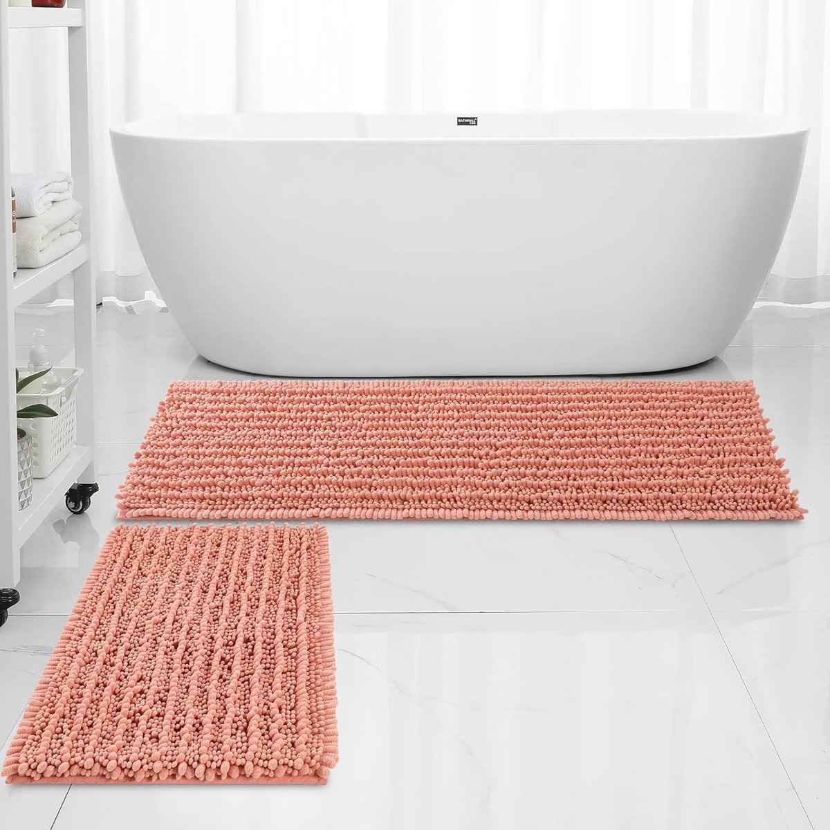 Zachte Chenille Badmat Set Roze 119,5 x 43 cm + 43,2 x 60 cm - Absorberend & Niet Slip