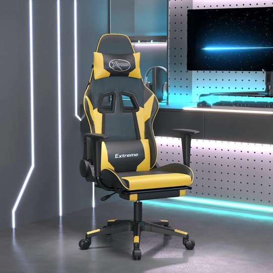 Gaming Stoel - Comfortabele Fauteuil - Ontspannen Zitten - Met Voetensteun - Niet Gespecificeerd - Zwart/Goud — afbeelding 3