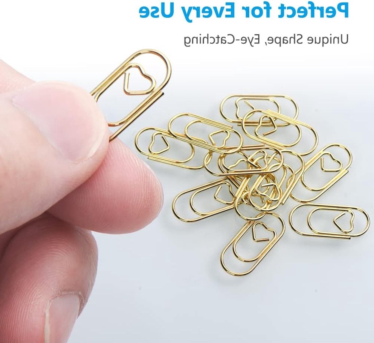 Hartvormige metalen paperclips, 130 stuks, kleine clips voor boeken, notities en foto's in goudkleur