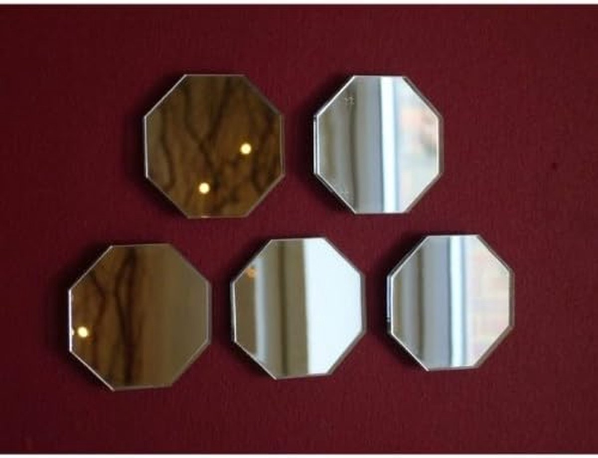 10x Achthoekige Spiegel Decoratie - Klein 4x4 cm - Inclusief Lijm