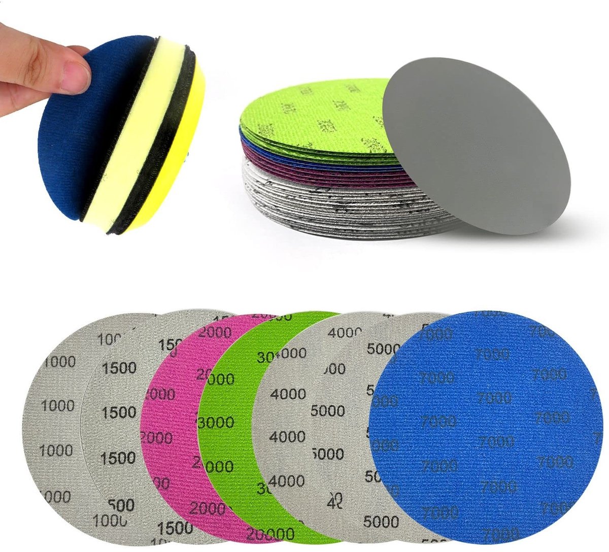 MTTproducts- Schuurpapier Set 26 Stuks - Rond Schuurpapier 1000/1500/2000/3000/4000/5000/7000 - Slijtvast - Antistatisch - Voor Houten Meubelafwerking - Schuurvellen