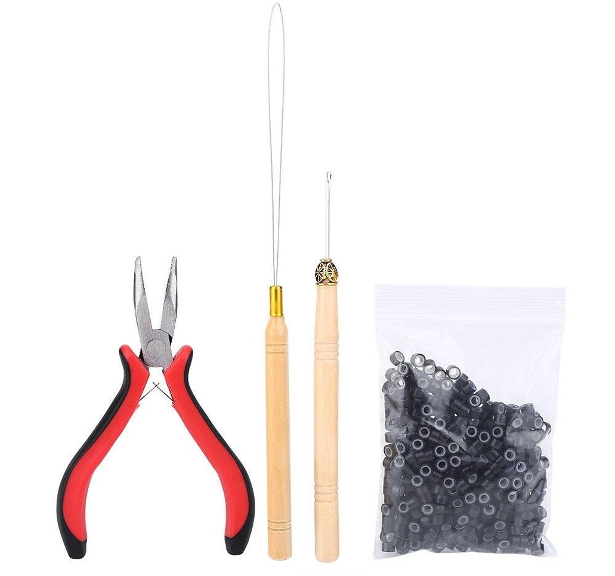 MTTproducts- Microring-set 500 stuks - Haarverlengingsgereedschap - Naaldhaak/tang - Micro-ringen - Accessoires - Lichtgewicht en compact - Haarverlenging