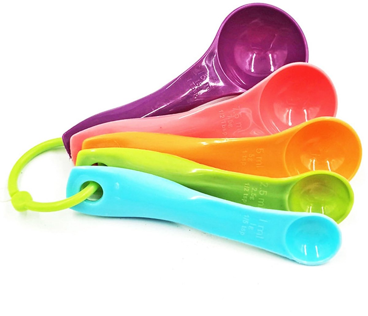 MTTproducts- Maatlepelset 5-delig - Maatlepels voor vloeistoffen/vaste stoffen - Maatcups - Maatlepels RVS - Kleurige maatlepels - Inclusief lepel 15 ml