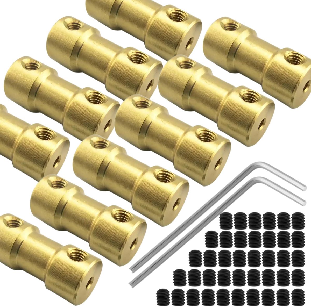 NTH products- As Koppeling 10 Stuks - Messing - Verstelbare Schroef - Motor Aansluiting - DIY Toepassing - Diameter 2.3mm/3mm - Lengte 20mm